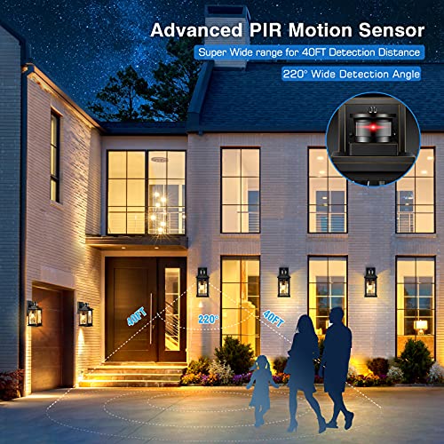 Motion Sensor Outdoor Lights Wall Mount, Dusk To Dawn Exterior Light Fixture ,100% Anti-rust Aluminum Waterproof Porch Light Outside Wall Lights For House, Black Wall Sconce Lanterns With Water Glass