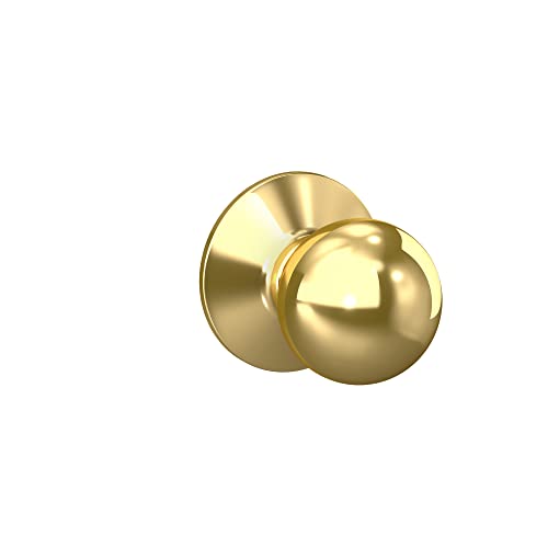 Schlage F10 ORB 605 Orbit Door Knob, Hall & Closet Passage Lock, Bright Brass