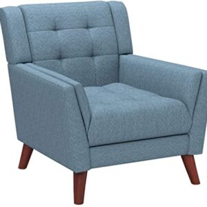 Christopher Knight Home Alisa Mid Century Modern Fabric Arm Chair, Blue and Walnut