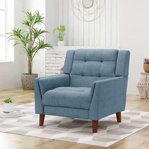 Christopher Knight Home Alisa Mid Century Modern Fabric Arm Chair, Blue and Walnut