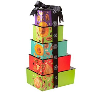 Dried Fruits & Nuts Tower with Black Ribbon Gift Basket, 5 Tier Gourmet Arrangement Platter, Healthy Kosher Snack Box for Birthday, Anniversary, Care Package for Men, Women, Adults - Oh! Nuts