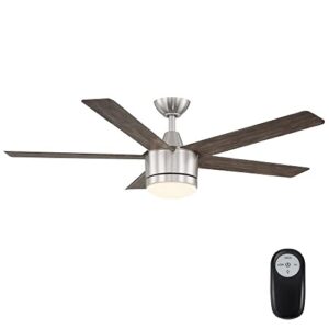 home decorators collection merwry 52 in. integrated led indoor brushed nickel ceiling fan with light kit and remote control