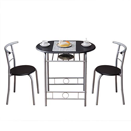 SSLine Compact 3 Piece Dining Set Kitchen Dining Table with 2 Chairs Small Breakfast Nook Bistro Pub Table with Wine Rack Modern Dining Room Space Saver Table Chair Set for Apartment Dorm