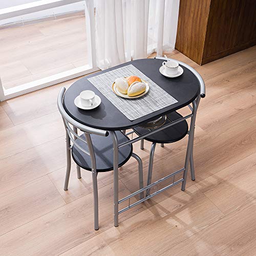 SSLine Compact 3 Piece Dining Set Kitchen Dining Table with 2 Chairs Small Breakfast Nook Bistro Pub Table with Wine Rack Modern Dining Room Space Saver Table Chair Set for Apartment Dorm