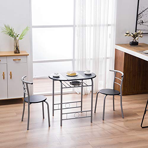 SSLine Compact 3 Piece Dining Set Kitchen Dining Table with 2 Chairs Small Breakfast Nook Bistro Pub Table with Wine Rack Modern Dining Room Space Saver Table Chair Set for Apartment Dorm