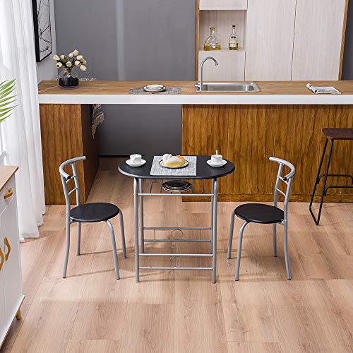 SSLine Compact 3 Piece Dining Set Kitchen Dining Table with 2 Chairs Small Breakfast Nook Bistro Pub Table with Wine Rack Modern Dining Room Space Saver Table Chair Set for Apartment Dorm