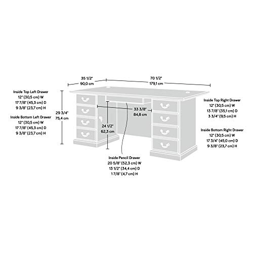Sauder Heritage Hill Executive Desk, L: 70.51" x W: 35.43" x H: 29.69", Classic Cherry Finish
