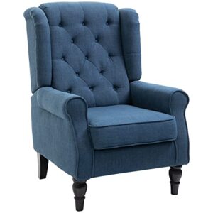 homcom button-tufted accent chair with high wingback, rounded cushioned armrests and thick padded seat, blue