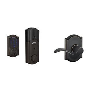 schlage be469zp cam 716 schlage connect smart deadbolt with alarm inbuilt camelot trim in aged bronze & f10 acc 716 cam camelot trim with accent hall and closet lever, aged bronze