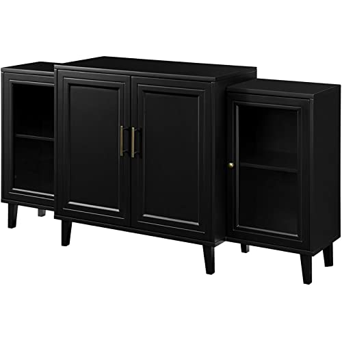 Walker Edison 4-Door Tiered Modern-Sideboard-Buffet Stand for Storage, 62, Black