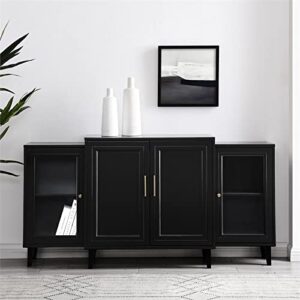 Walker Edison 4-Door Tiered Modern-Sideboard-Buffet Stand for Storage, 62, Black