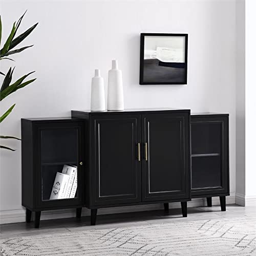 Walker Edison 4-Door Tiered Modern-Sideboard-Buffet Stand for Storage, 62, Black