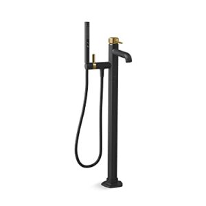 Kohler T27025-4-BMB Occasion Floor-Mount Bath Filler Trim with Handshower in Matte Black with Moderne Brass