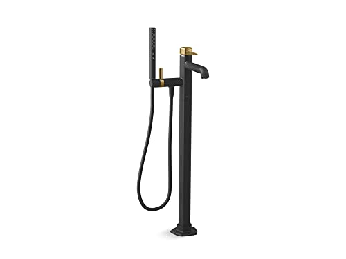 Kohler T27025-4-BMB Occasion Floor-Mount Bath Filler Trim with Handshower in Matte Black with Moderne Brass