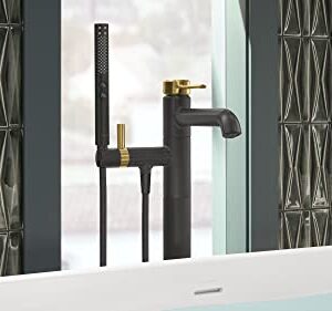 Kohler T27025-4-BMB Occasion Floor-Mount Bath Filler Trim with Handshower in Matte Black with Moderne Brass