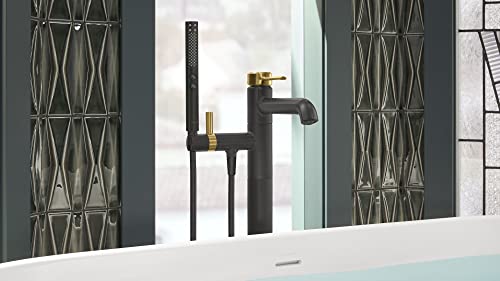 Kohler T27025-4-BMB Occasion Floor-Mount Bath Filler Trim with Handshower in Matte Black with Moderne Brass