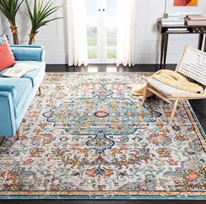 safavieh madison collection 5’3″ x 7’6″ grey/light blue mad447f boho chic medallion distressed non-shedding living room bedroom dining home office area rug