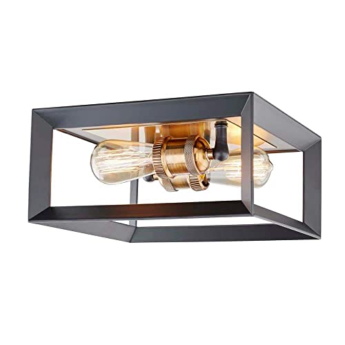 Home Decorators Collection HD-1550-I 2-Light Matte Black Frame Flushmount Lights