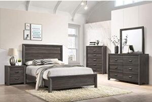 rustic style grayish brown 5pc queen size bed dresser mirror nightstand set solid wood master bedroom furniture