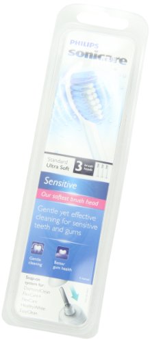 Philips Sonicare Genuine Sensitive Replacement Toothbrush Heads for Sensitive Teeth, 3 Brush Heads, White, HX6053/64