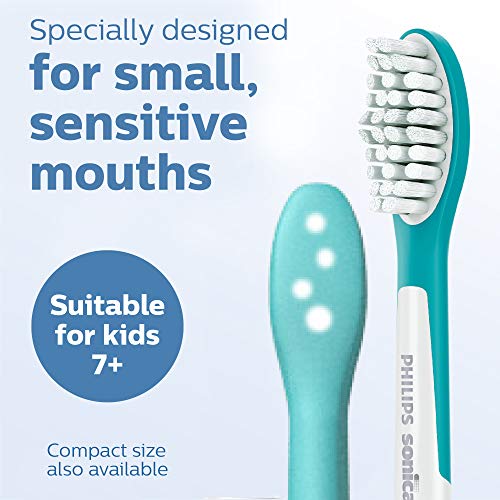 Philips Sonicare for Kids 7+ Genuine Replacement Toothbrush Heads, 2 Brush Heads, Turquoise and White, Standard, HX6042/94