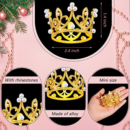 15 Pieces Crown Cake Topper Mini Crown Cupcake Topper Mini Baby Crown Gem Pearl Crown Tiara Cake Topper for Women Lady Girl Birthday Bridal Wedding Royal Themed Party Decorations(Pearl Style)
