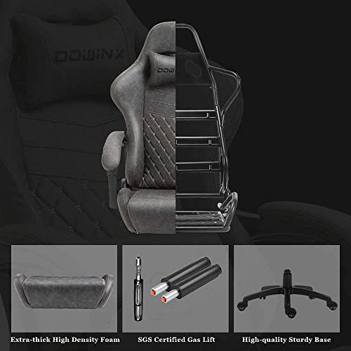 Dowinx Gaming Chair Office Chair PC Chair with Massage Lumbar Support, Vintage Style PU Leather High Back Adjustable Swivel Task Chair with Footrest (Light Grey)