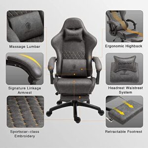 Dowinx Gaming Chair Office Chair PC Chair with Massage Lumbar Support, Vintage Style PU Leather High Back Adjustable Swivel Task Chair with Footrest (Light Grey)