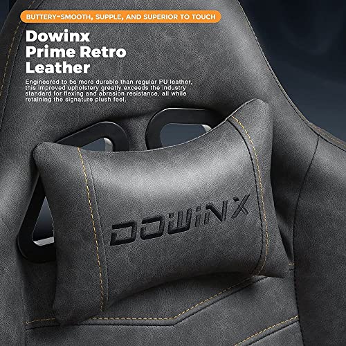 Dowinx Gaming Chair Office Chair PC Chair with Massage Lumbar Support, Vintage Style PU Leather High Back Adjustable Swivel Task Chair with Footrest (Light Grey)