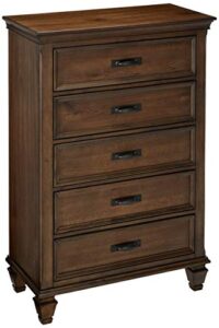 coaster home furnishings franco coaster collection 36″ chest with 5 drawers black metal handles solid hardwood and new zealand pine construction burnished oak