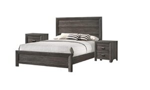 rustic style grayish brown 3pc king size bed nightstand set solid wood master bedroom furniture