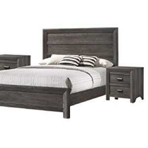 Rustic Style Grayish Brown 3pc King Size Bed Nightstand Set Solid Wood Master Bedroom Furniture