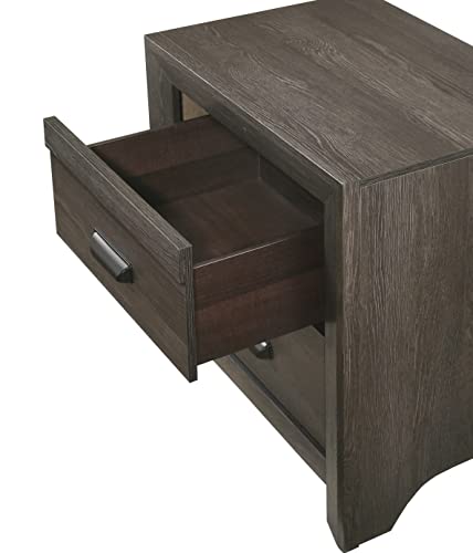 Rustic Style Grayish Brown 3pc King Size Bed Nightstand Set Solid Wood Master Bedroom Furniture