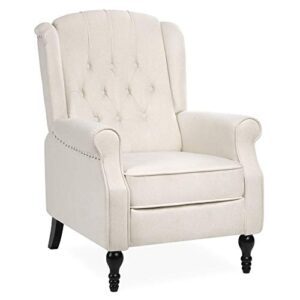 best choice products tufted upholstered wingback push back recliner armchair for living room, bedroom, home theater seating w/padded seat and backrest, nailhead trim, wooden legs, beige