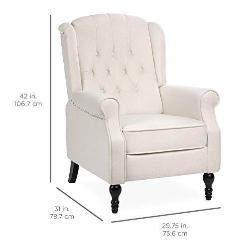 Best Choice Products Tufted Upholstered Wingback Push Back Recliner Armchair for Living Room, Bedroom, Home Theater Seating w/Padded Seat and Backrest, Nailhead Trim, Wooden Legs, Beige