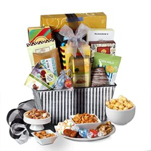 broadway basketeers gourmet food gift basket snack gifts for women, men, families, college – delivery for holidays, appreciation, thank you, congratulations, corporate, get well soon care package