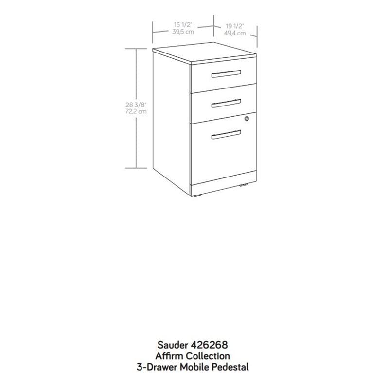 OfficeWorks by Sauder Affirm 3 Drawer Mobile File, L: 15.55" x W: 19.45" x H: 28.43", Classic Cherry Finish