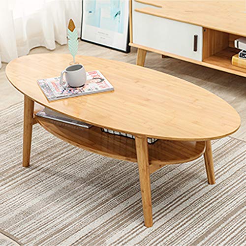 Articles for daily use Oval Natural Coffee Table, Open Bottom Coffee Table with Storage Shelf, Wooden Living Room Coffee Table, Easy to Assemble