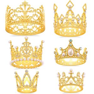 sisbroo gold crown cake topper, 6 pieces happy birthday cake toppers, princess crown cake decorations for birthday, wedding, party and baby shower, birthday crown tiara for kids and pets (gold-Ⅰ, 6)