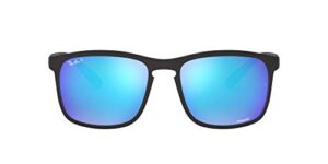 ray-ban men’s rb4264 chromance square sunglasses, matte black/polarized green mirror blue, 58 mm