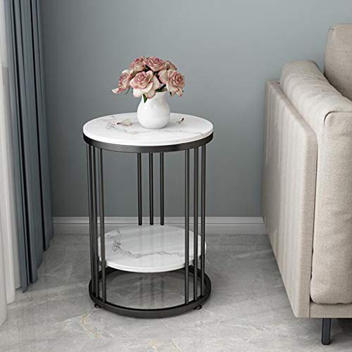 Articles for daily use Light Luxury Round Double-Layer Coffee Table Bedside Table, Side Table Bedside Table Small Iron Table, Small Coffee Table in Living Room Bedroom Office Small Space