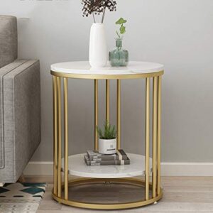 Articles for daily use Light Luxury Round Double-Layer Coffee Table Bedside Table, Side Table Bedside Table Small Iron Table, Small Coffee Table in Living Room Bedroom Office Small Space