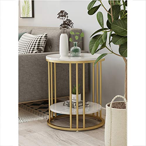 Articles for daily use Light Luxury Round Double-Layer Coffee Table Bedside Table, Side Table Bedside Table Small Iron Table, Small Coffee Table in Living Room Bedroom Office Small Space