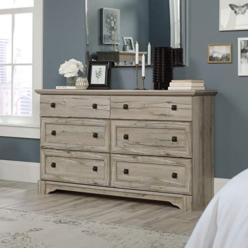 Sauder Palladia Dresser, L: 57.64" x W: 15.51" x H: 33.78", Split Oak Finish