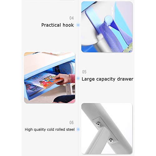 Articles for daily use Height-Adjustable Children’s Study Desk, Children’s Writing and Reading Desk with Drawers, Computer Desk, Student Desk and Chair Set (Blue)