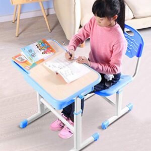 Articles for daily use Height-Adjustable Children’s Study Desk, Children’s Writing and Reading Desk with Drawers, Computer Desk, Student Desk and Chair Set (Blue)