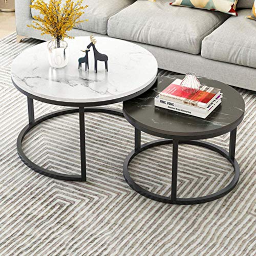 Articles for daily use 2 Piece Nested Round Coffee Table, Metal Frame MDF Desktop Living Room Coffee Table, Sofa Snack Table, Living Room and Office Decorative Furniture Coffee Table