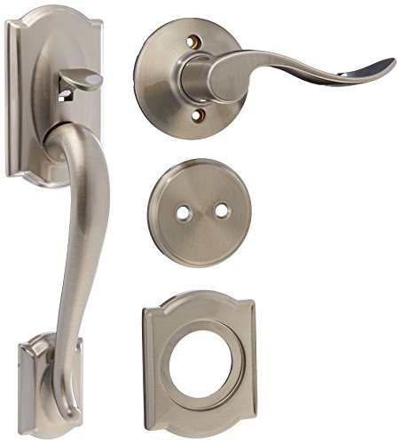 Schlage F93CAM619ACC(RH) Camelot Dummy Style Handle Set with Accent Interior Right Hand Lever, Satin Nickel