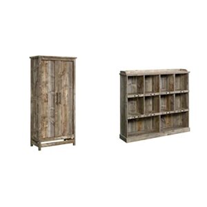 sauder granite trace storage cabinet, l: 35.2″ x w: 16.26″ x h: 71.97″, rustic cedar finish & granite trace bookcase, l: 53.15″ x w: 12.21″ x h: 47.52″, rustic cedar finish