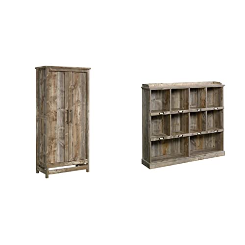 Sauder Granite Trace Storage Cabinet, L: 35.2" x W: 16.26" x H: 71.97", Rustic Cedar Finish & Granite Trace Bookcase, L: 53.15" x W: 12.21" x H: 47.52", Rustic Cedar Finish